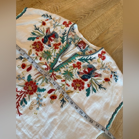 Johnny Was Floral Embroidered Linen Top / Tunic Size Large Boho White - Picture 5 of 8